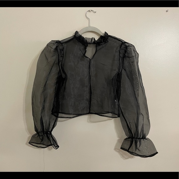 Sheer black puff sleeve top